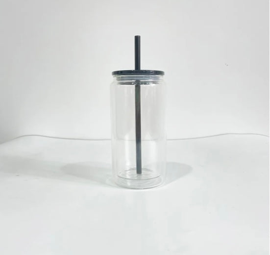 16oz cup with coloured lid and straw