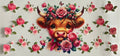 Highland cow and flowers