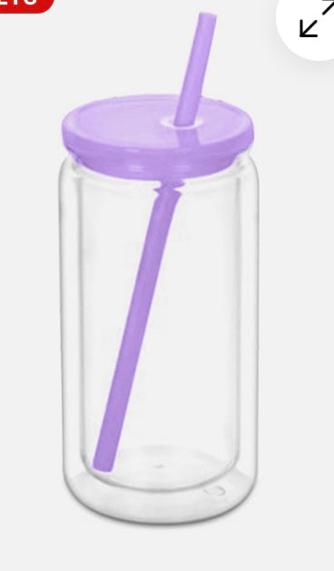 16oz cup with coloured lid and straw