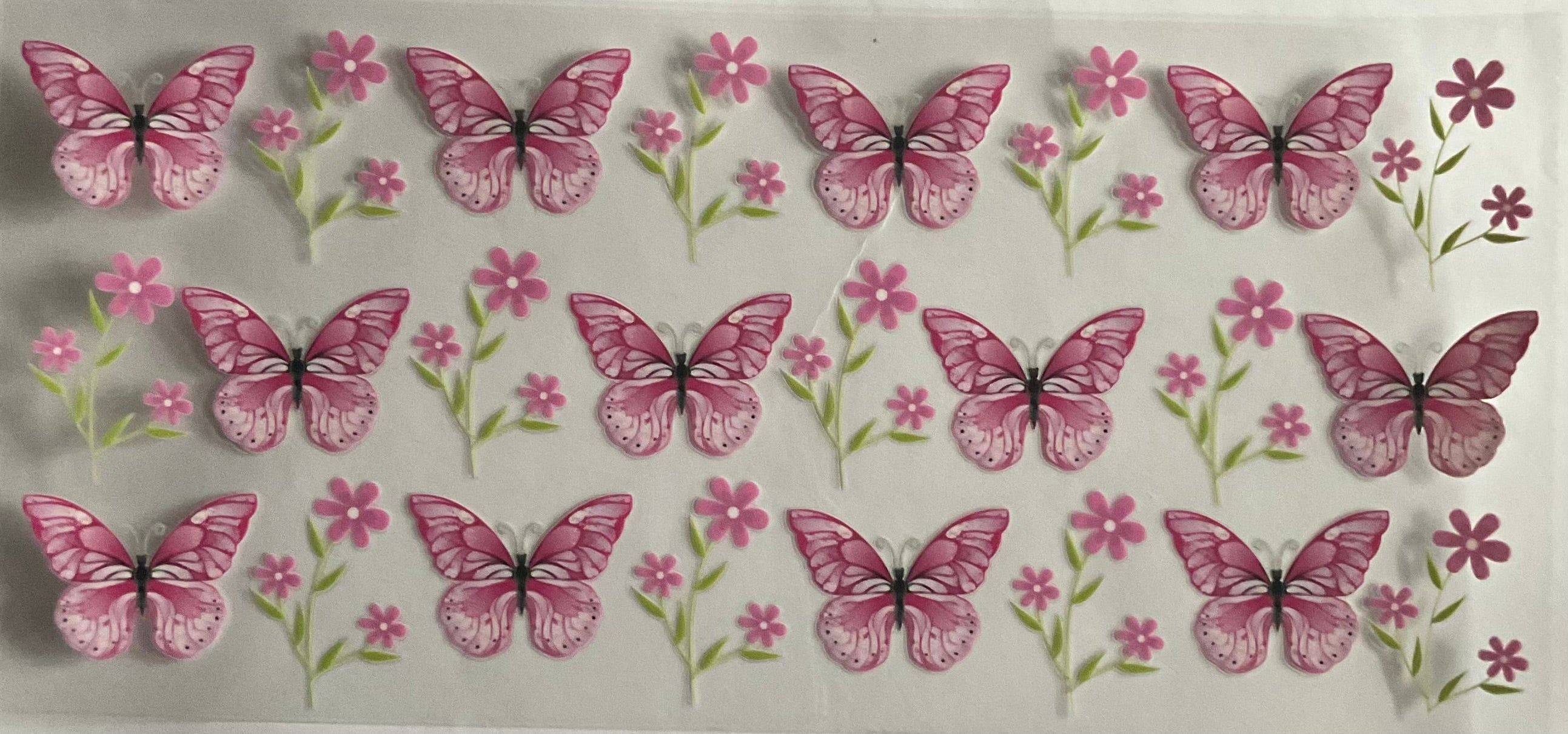 Pink butterflies and flowers