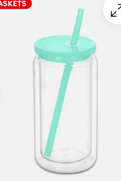 16oz cup with coloured lid and straw