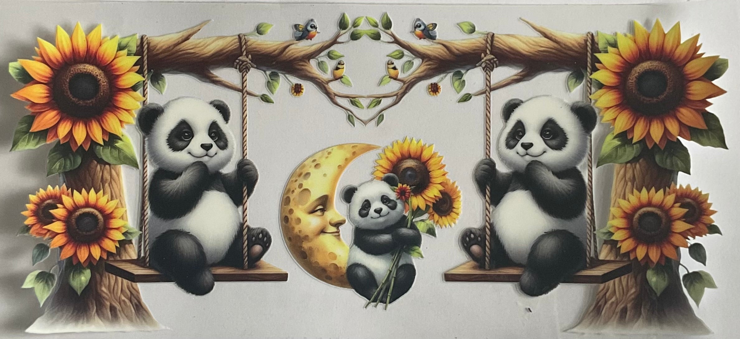 Pandas and sunflowers