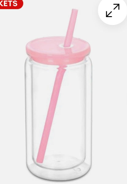 16oz cup with coloured lid and straw
