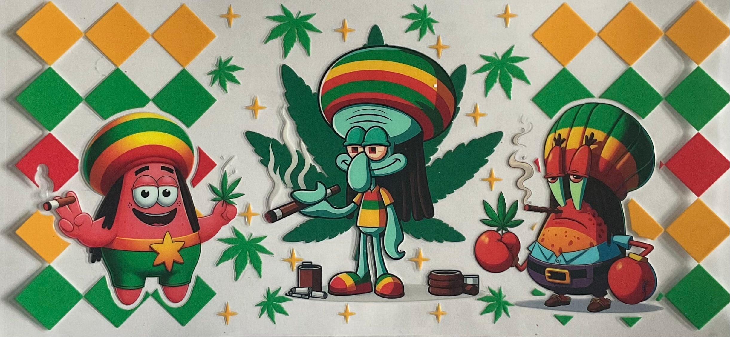 420 Patrick, squidward and crabby